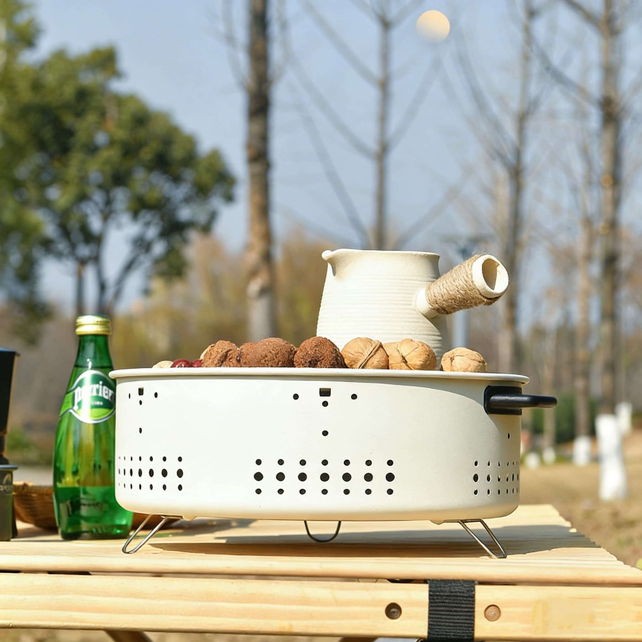 Outdoor Portable Round Charcoal Grill - Multi-functional Family BBQ Grill with Integrated Tea Brewing and Fire Pit Outdoor Portable Round Charcoal Grill - Multi-functional Family BBQ Grill with Integrated Tea Brewing and Fire Pit