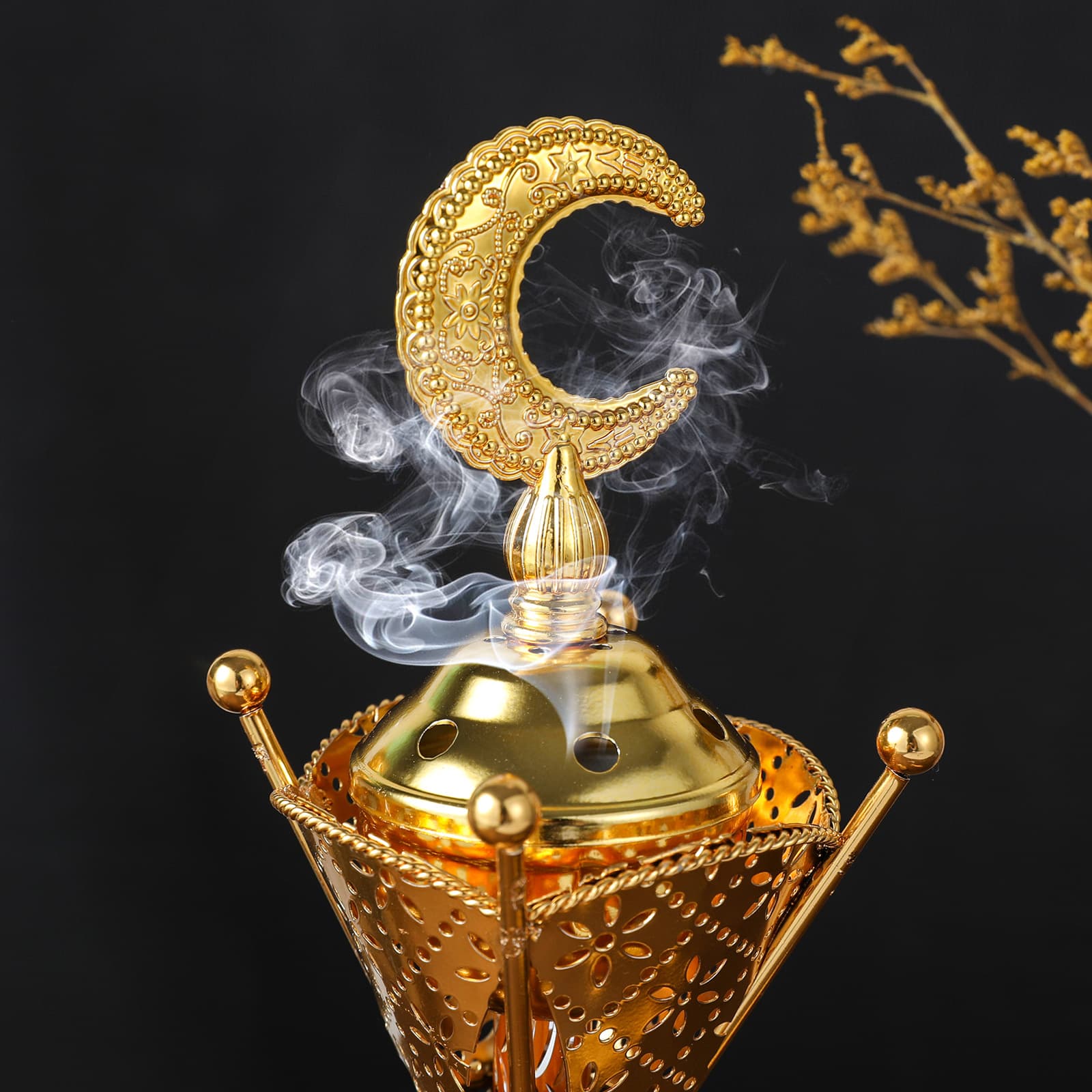 Golden Arabic Style Charcoal Incense Burner - Living Room Tabletop Decorative Ornament & Aromatherapy Burner Golden Arabic Style Charcoal Incense Burner - Living Room Tabletop Decorative Ornament & Aromatherapy Burner