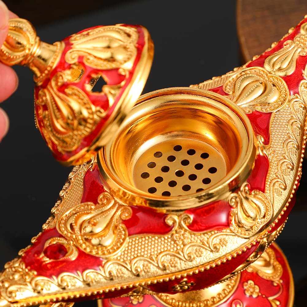 Vintage Aladdin Lamp Incense Burner - Metal Craft Desktop Ornament in Luxe Style Vintage Aladdin Lamp Incense Burner - Metal Craft Desktop Ornament in Luxe Style